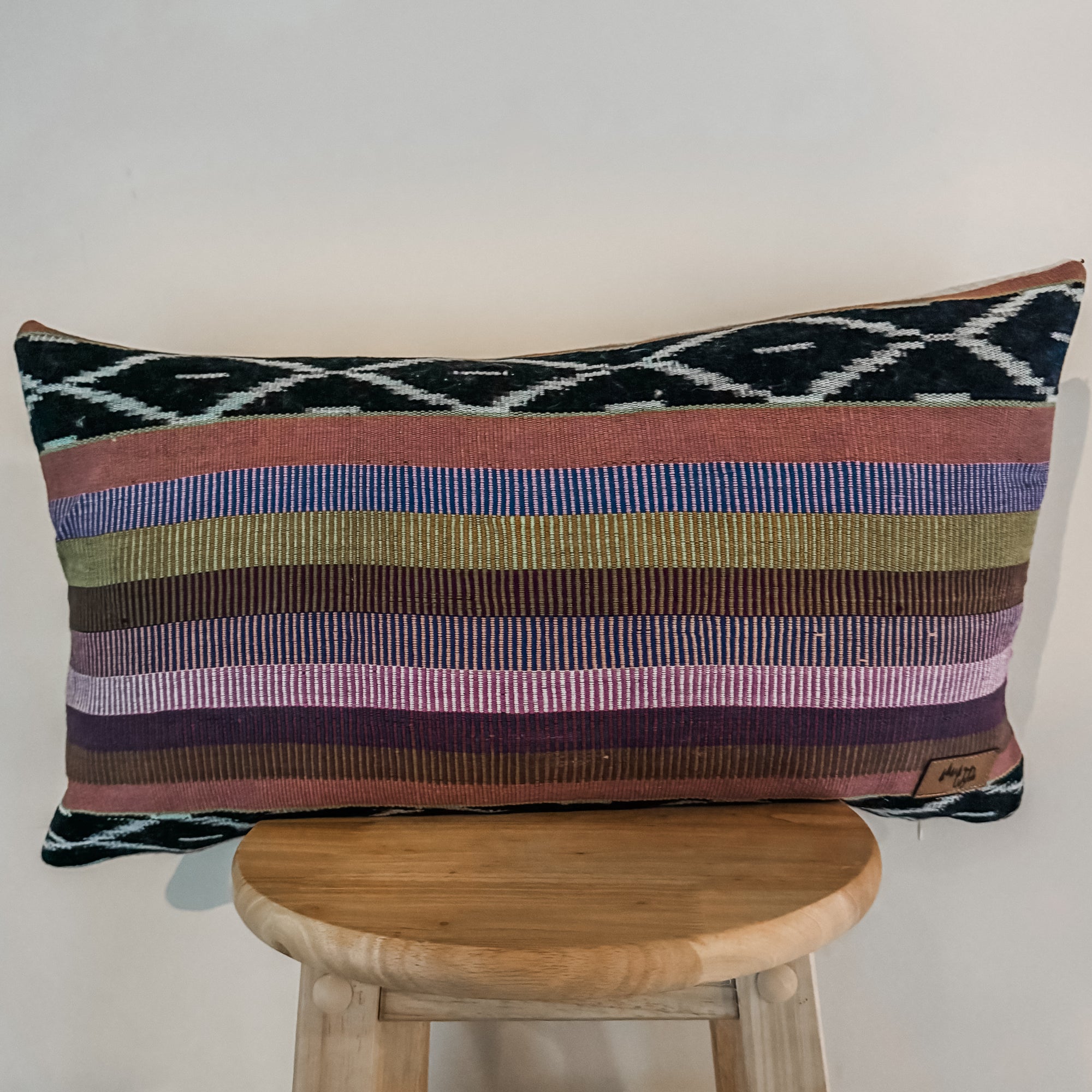 Rose Multicolour Ikat Lumbar Pillow Cover