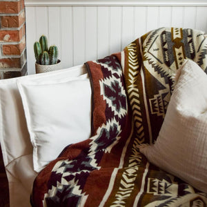 Olmedo Aztec Reversible Blanket  //  Mustard/Dusty Rose/Brown