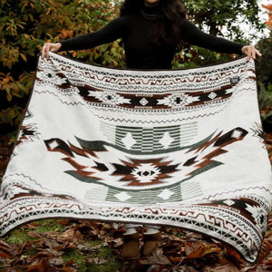 Quilotoa Aztec Reversible Blanket  //  Soft Green/Rust/Brown