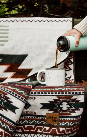 Quilotoa Aztec Reversible Blanket  //  Soft Green/Rust/Brown