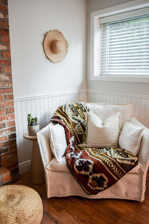 Olmedo Aztec Reversible Blanket  //  Mustard/Dusty Rose/Brown