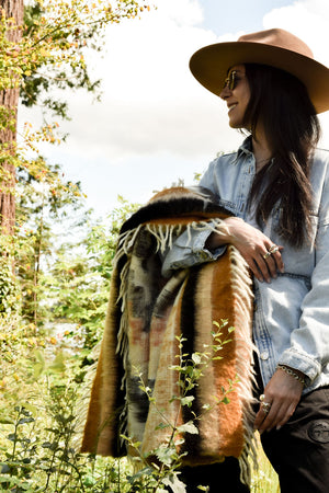 Santiago Wool Blanket  //  Mustard/Grey/Peach