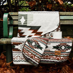 Quilotoa Aztec Reversible Blanket  //  Soft Green/Rust/Brown