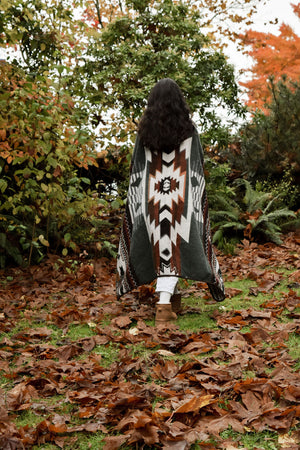 Quilotoa Aztec Reversible Blanket  //  Soft Green/Rust/Brown