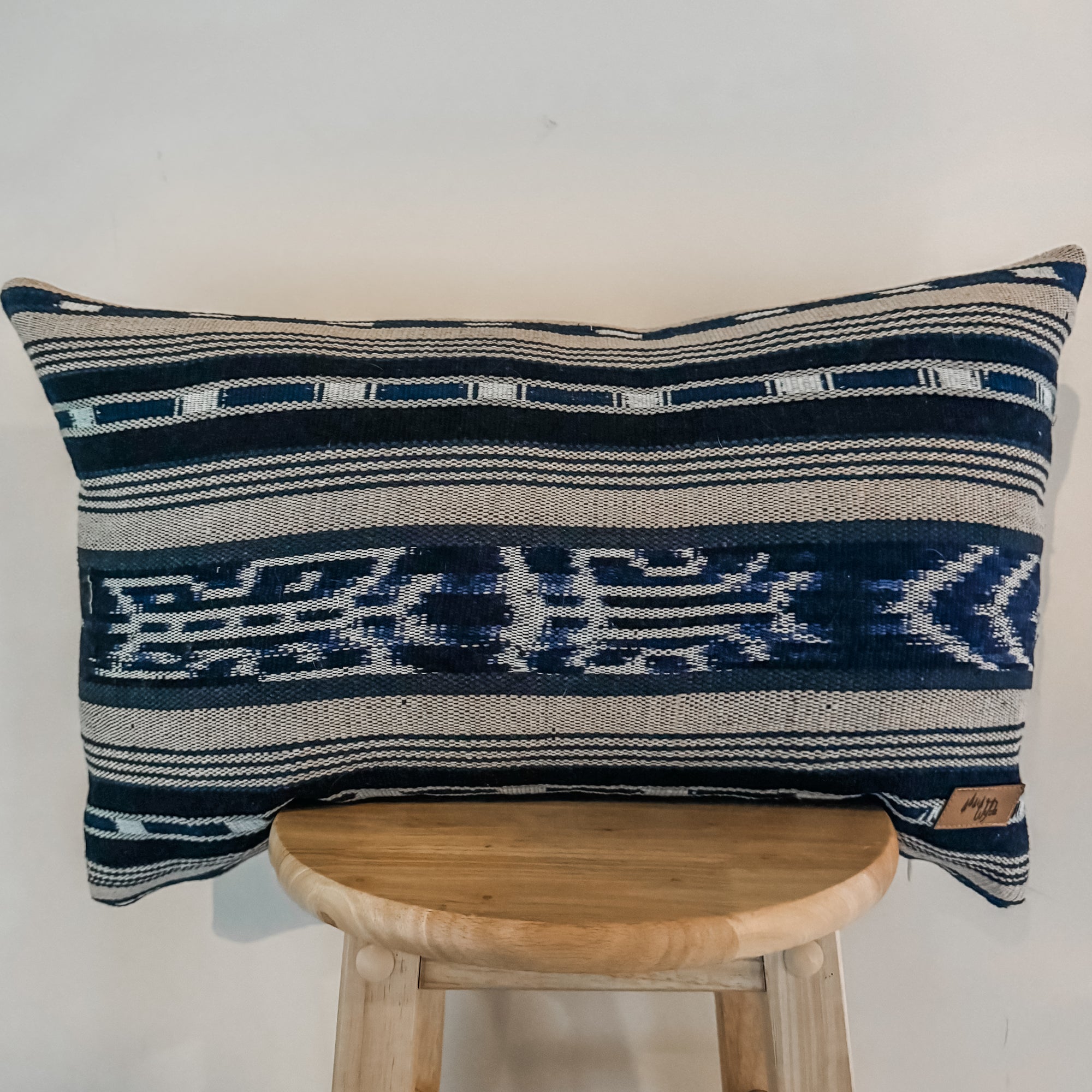 Navy/Beige Ikat Lumbar Pillow Cover