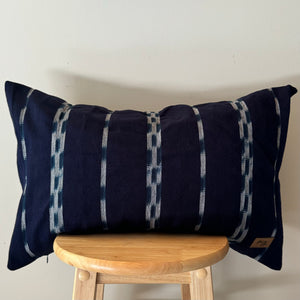 Navy Ikat Stripe Lumbar Pillow Cover