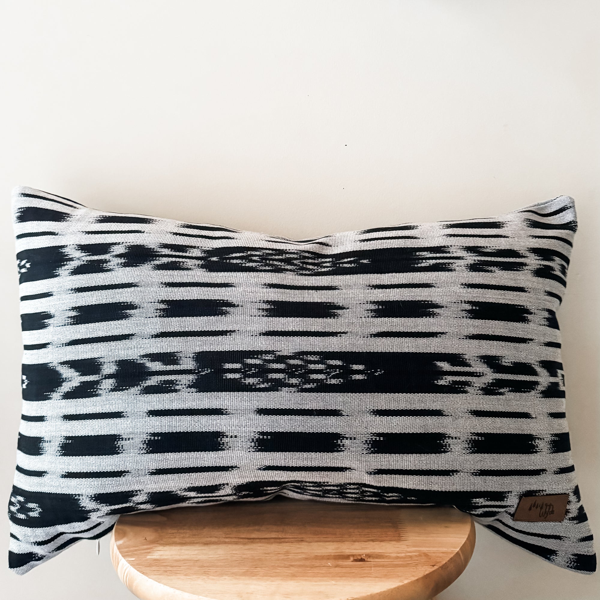 White/Black Ikat Lumbar Pillow Cover