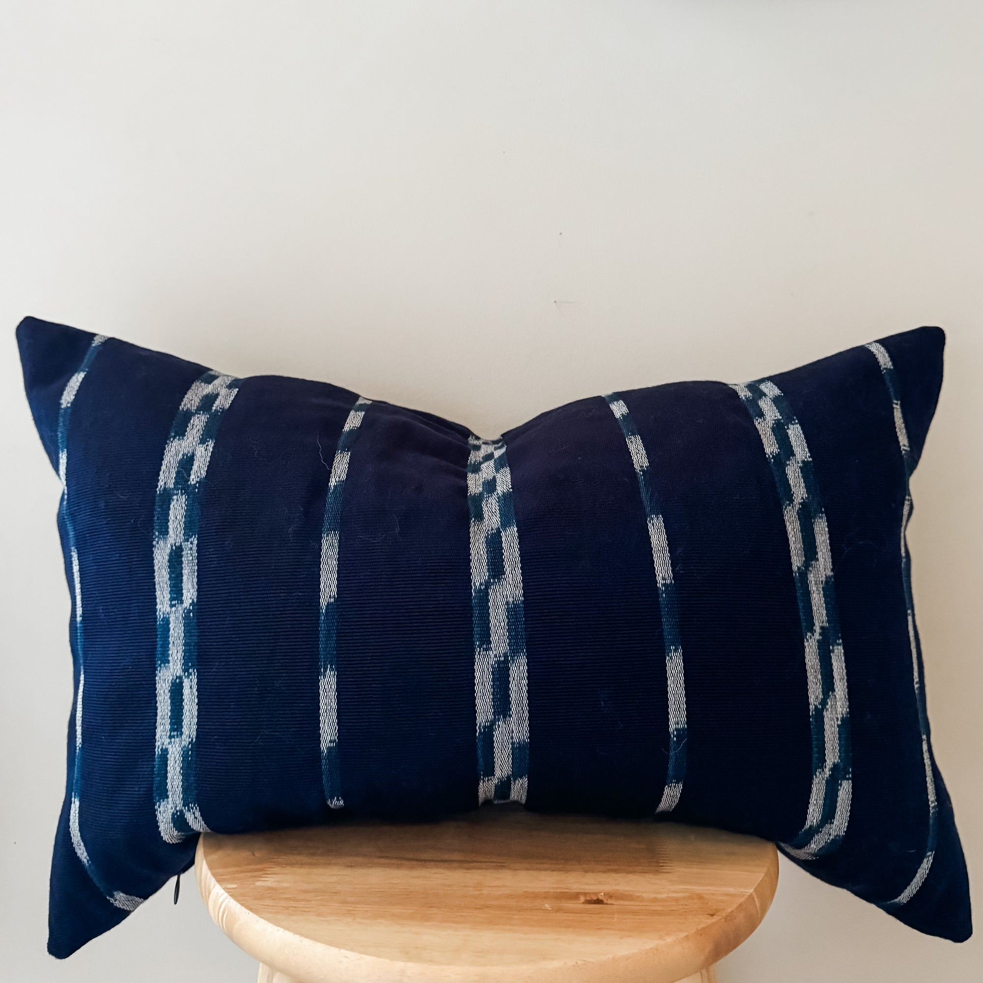 Indigo Dark Blue Ikat Lumbar Pillow Cover