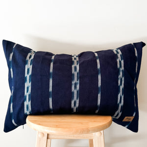 Indigo Navy Ikat Stripe Lumbar Pillow Cover