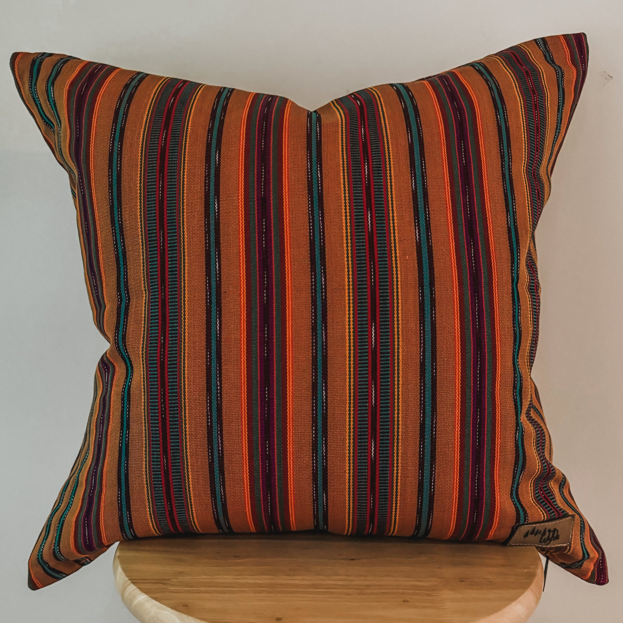 Light Brown Multi-coloured Ikat Pillow Cover