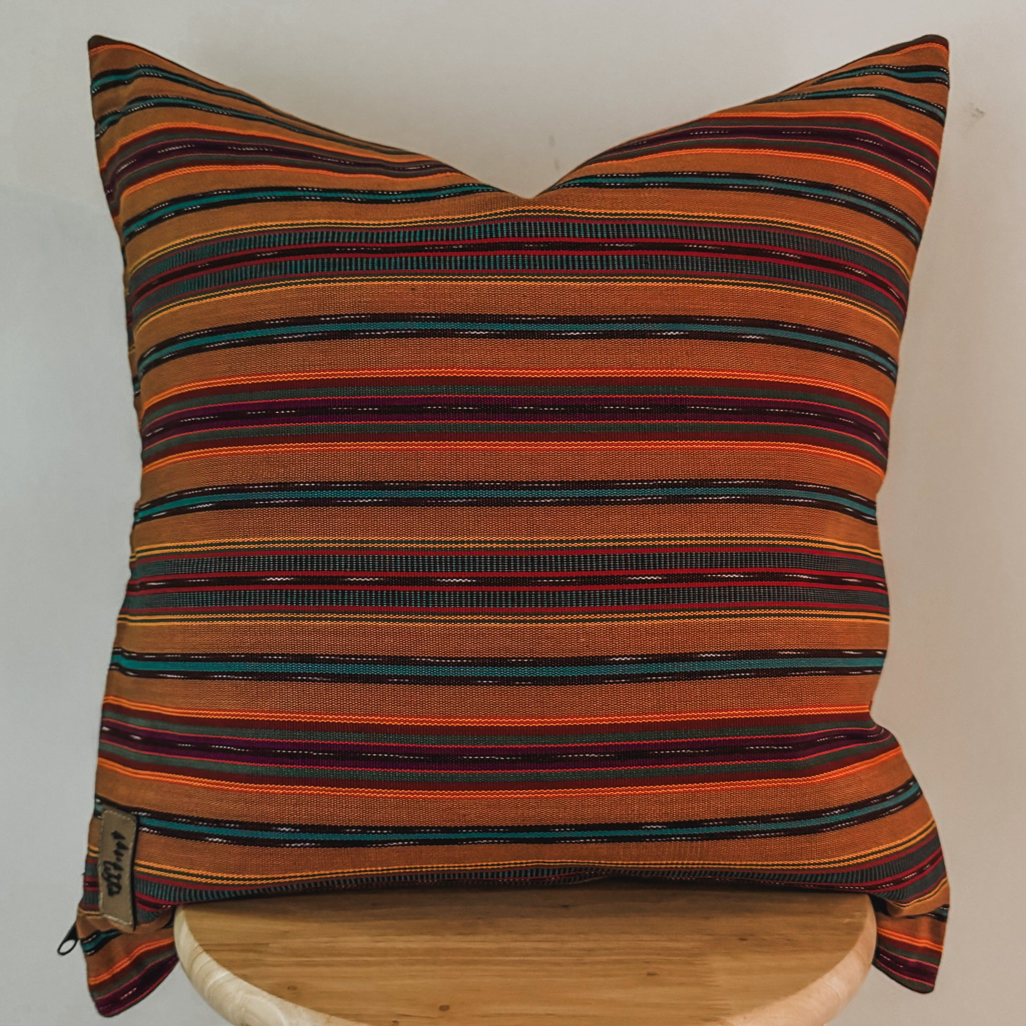 Light Brown Multi-coloured Ikat Pillow Cover