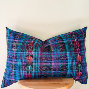 Blue Multicoloured Ikat Lumbar Pillow Cover