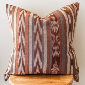 Neutral Brown/Rose Ikat Pillow Cover