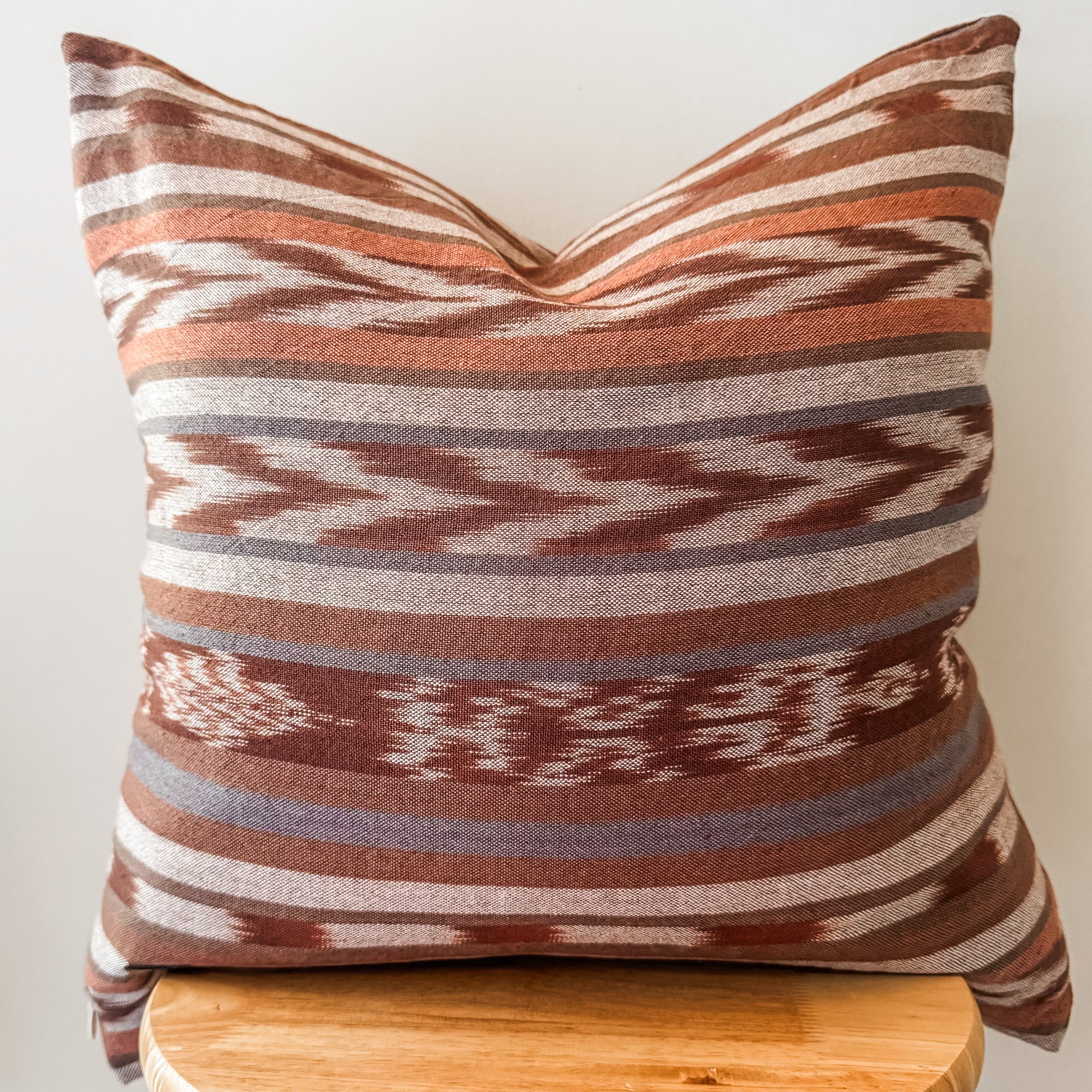 Neutral Brown/Rose Ikat Pillow Cover