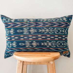 Dark Teal Ikat Lumbar Pillow Cover