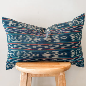 Dark Teal Ikat Lumbar Pillow Cover