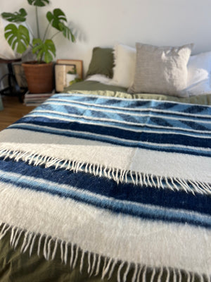 Pana Wool Blanket  //  Cream/Blue