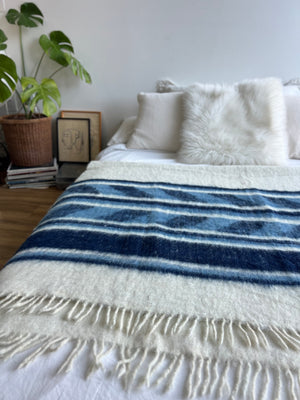 Pana Wool Blanket  //  Cream/Blue