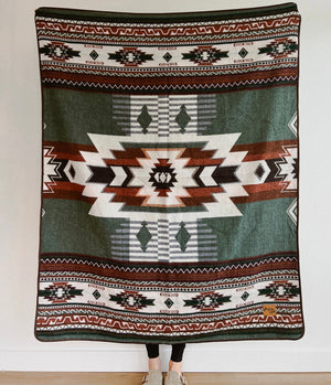 Quilotoa Aztec Reversible Blanket  //  Soft Green/Rust/Brown