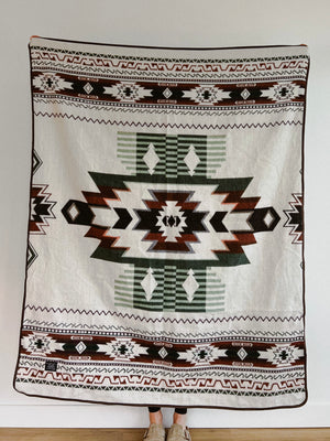 Quilotoa Aztec Reversible Blanket  //  Soft Green/Rust/Brown