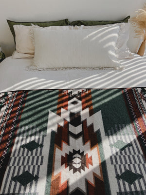 Quilotoa Aztec Reversible Blanket  //  Soft Green/Rust/Brown