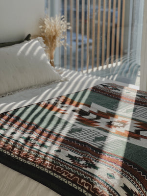 Quilotoa Aztec Reversible Blanket  //  Soft Green/Rust/Brown