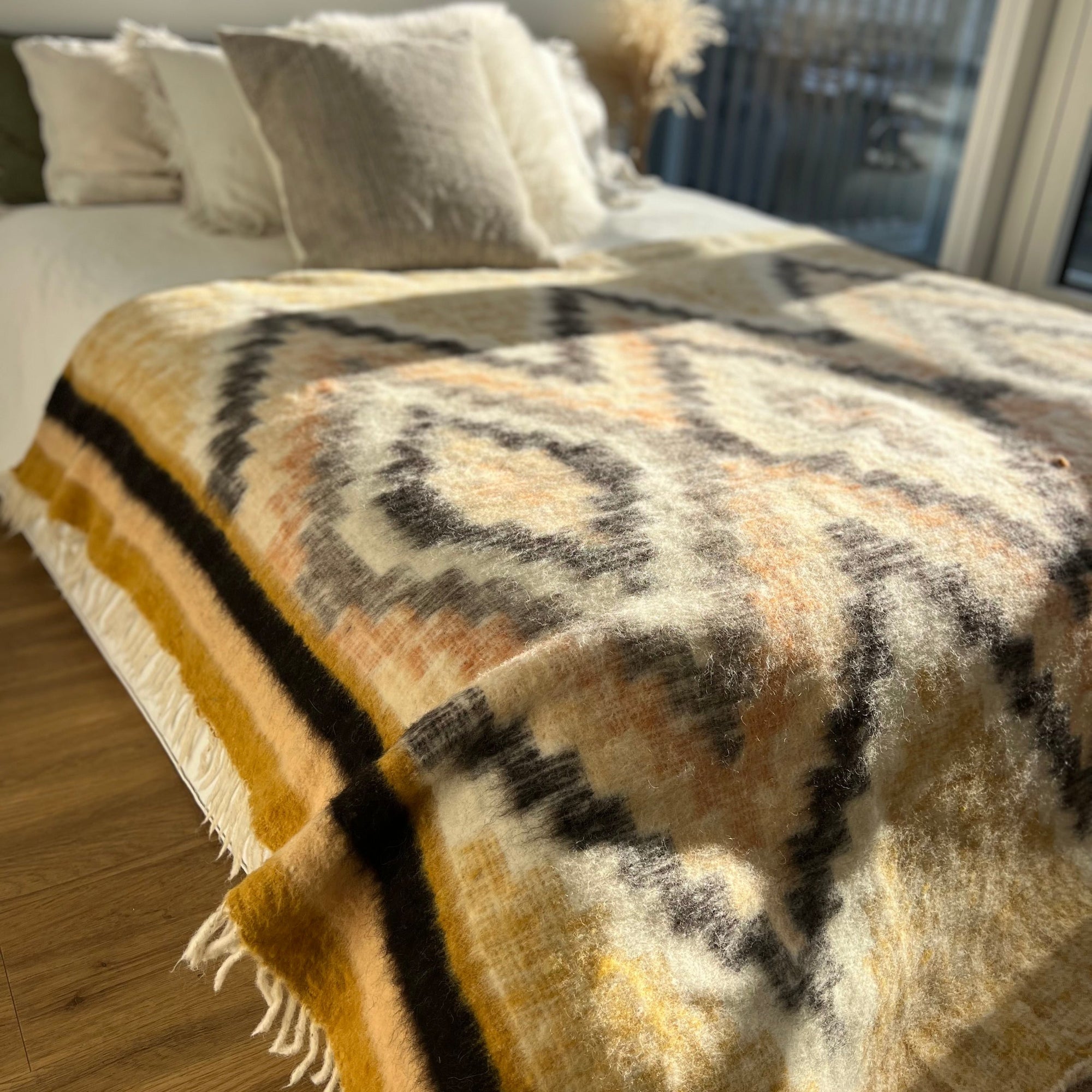 Santiago Wool Blanket  //  Mustard/Grey/Peach